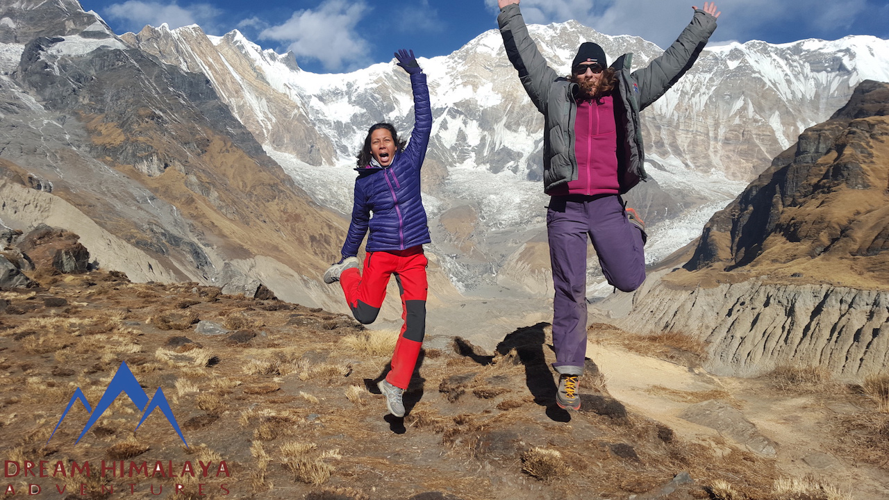 Celebration reaching at Annapurna base camp 